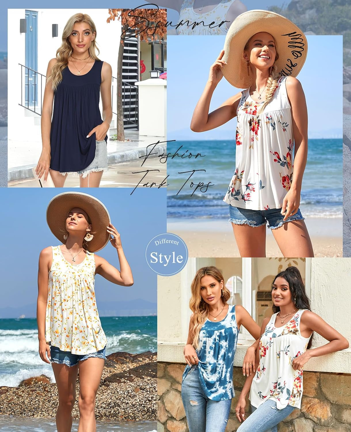 Women's 2026 Summer Sleeveless Ruffle Tunic Top - Casual Loose Fit Blouse in Floret White, Size M