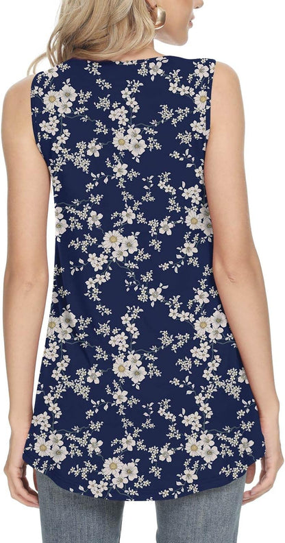 Women's 2026 Summer Sleeveless Ruffle Tunic Top - Casual Loose Fit Blouse in Floret White, Size M
