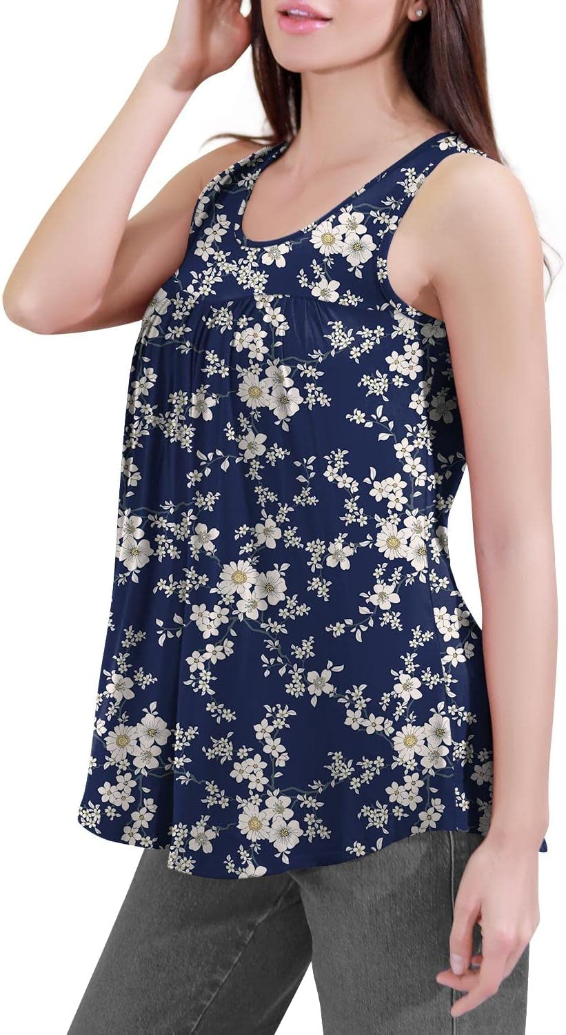 Women's 2026 Summer Sleeveless Ruffle Tunic Top - Casual Loose Fit Blouse in Floret White, Size M