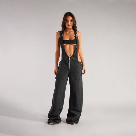 Y2K Denim Overalls with Pockets - Women's Loose-Fit Suspender Jumpsuit for Streetwear
