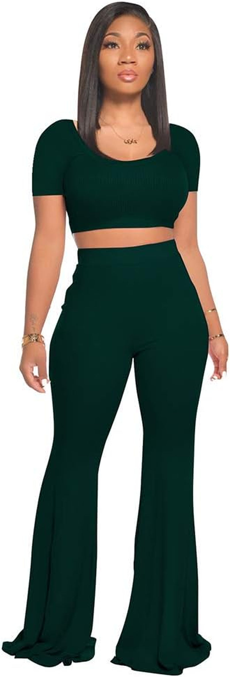 Women's 2-Piece Workout Set - Stylish Crop Top and High-Waisted Flared Pants for Yoga and Sports