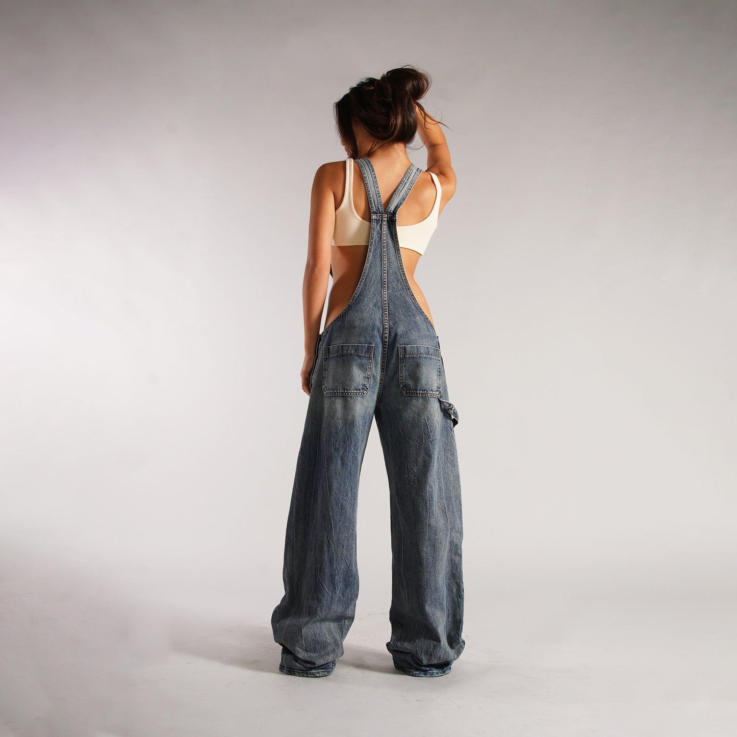 Y2K Denim Overalls with Pockets - Women's Loose-Fit Suspender Jumpsuit for Streetwear