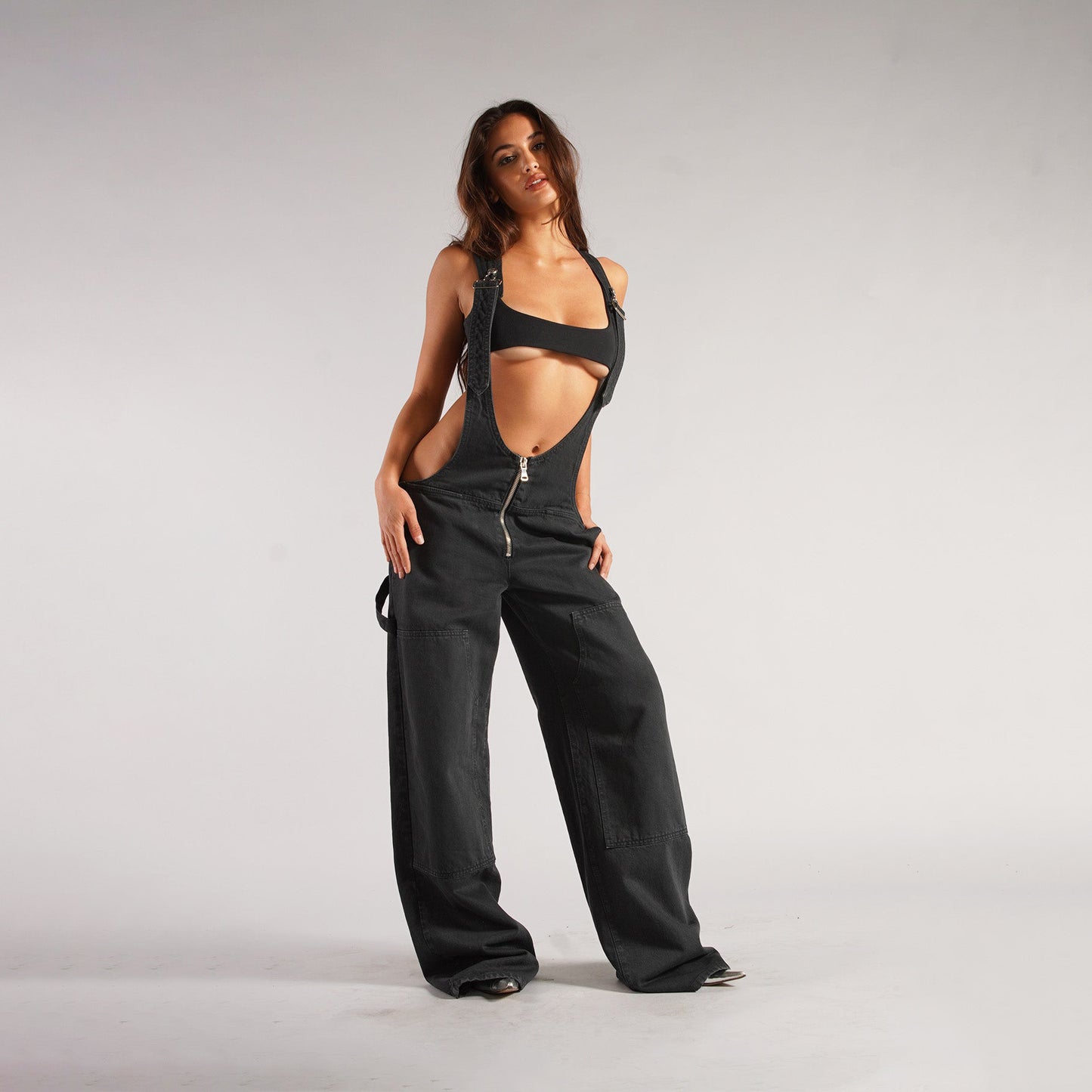 Y2K Denim Overalls with Pockets - Women's Loose-Fit Suspender Jumpsuit for Streetwear